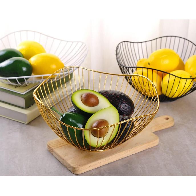 IBWell High Style Curved-Edge Modern Creative Stylish Single Tier Dish,Metal Iron Wire Fruit Vegetables Bread Decorative Stand Serving Bowls Basket
