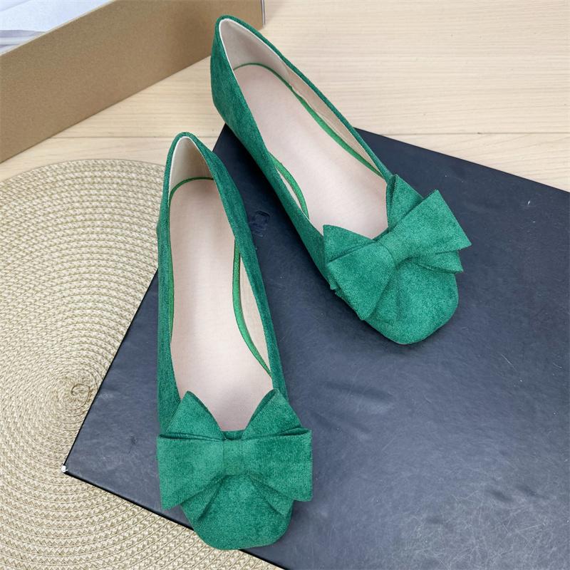 Fashion Flat Shoes for Women 2025 Spring and Autumn New Shallow Bow Square Toe Work Shoes Flat Large Size Women's Shoes Loafers