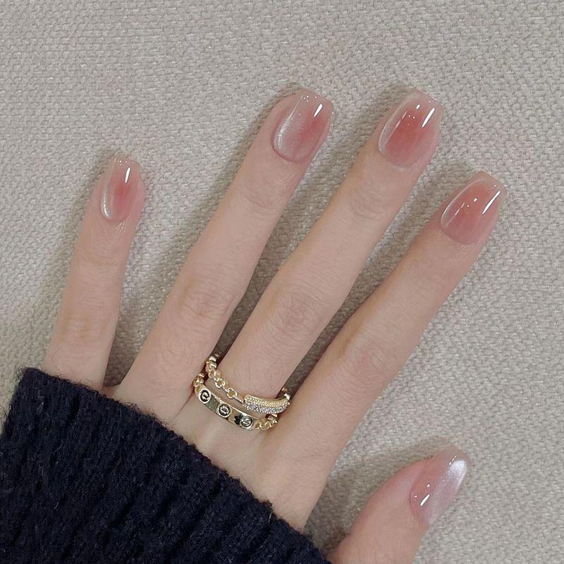 

Short Wear Nail Stickers Pure Desire Peach Pink Blush Gradient Cat Eye Fresh Pink Young Adult Fake Nails Pregnant Women Peach Powder Blush Cat s Eye-Medium and Short
