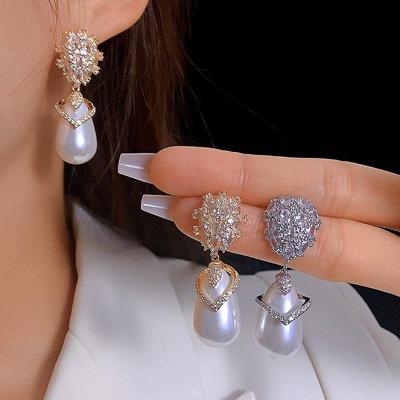 S925 Silber Tropfenperlen Ohrringe mit Zirkonia Inlay - Französischer Luxus Retro Stil
