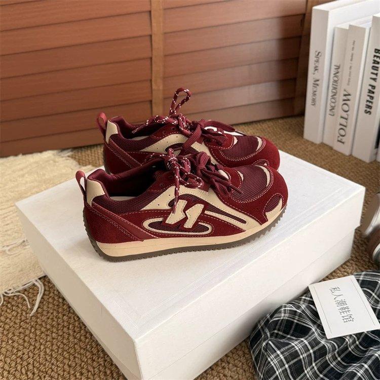 Leather Platform Mesh Forrest Gump Shoes Women's 2025 Autumn New Retro Red Forrest Gump Shoes Round Head Casual Sports Shoes
