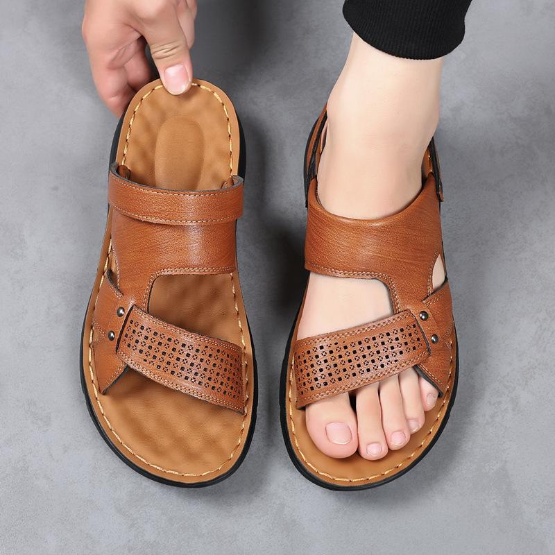 

Сандалии мужские летние новые повседневные пляжные туфли для вождения двойного назначения нескользящие дезодорирующие классные тапочки супер кожа 44 жёлтый