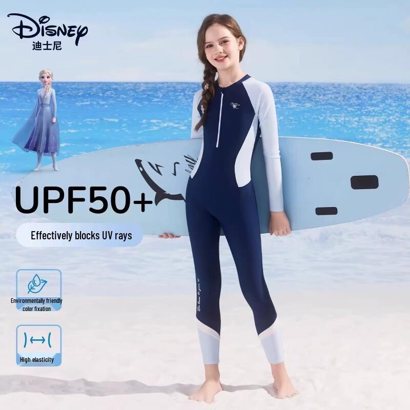 Disney Girls Long Sleeve UV Protection One-Piece Swimsuit 140