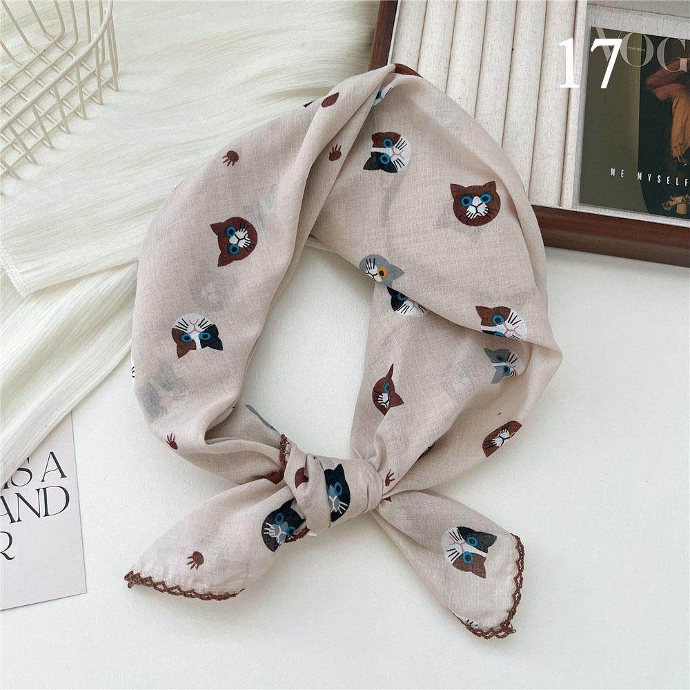 INS Baumwoll-Leinen Quadratisches Tuch Kirschblüten-Blumenmuster Halstuch Damen Foulard Kopftuch Damen Hijab Bandanas 68cm Quadratisches Tuch