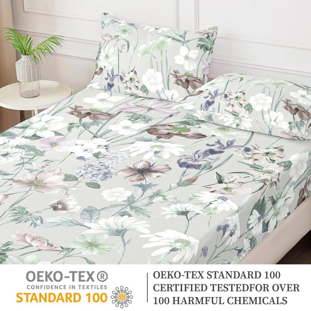 Plant Flower Pattern Bed Hat Three-Piece Digital Printing Bed Hat Bedding Set Adult Children