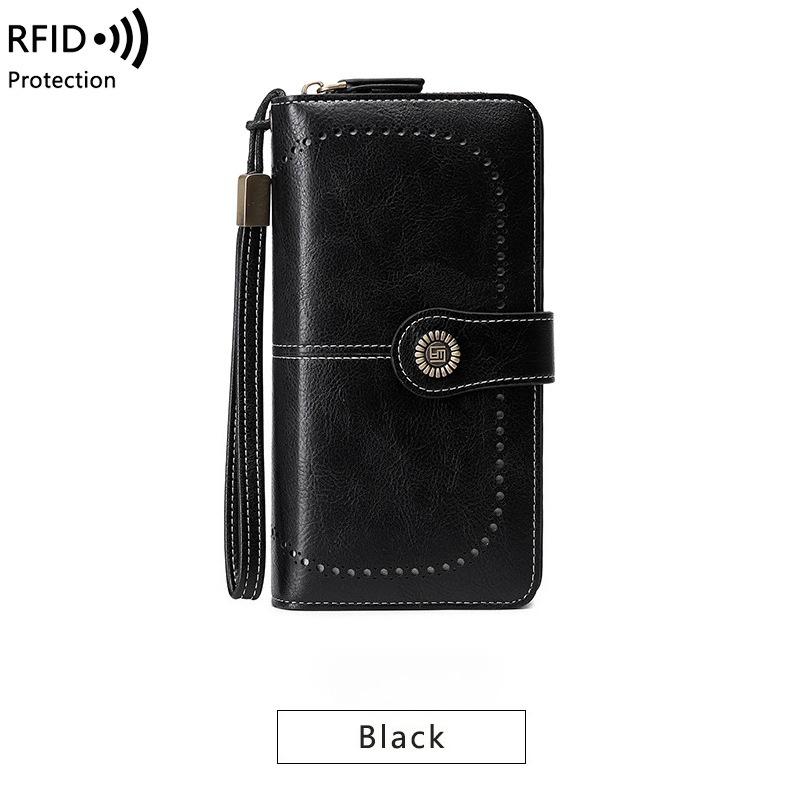 Portafoglio da donna di alta qualità Portafogli in pelle antifurto RFID per donna Porta carte da donna con cerniera lunga Pochette da donna grande