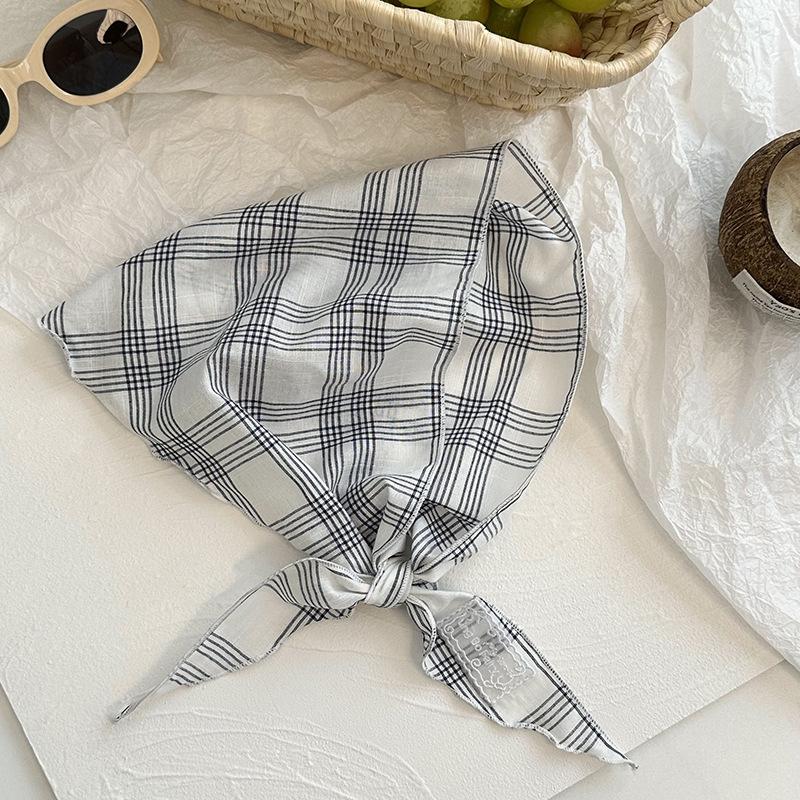 Silk scarf new versatile plaid headscarf headband hair tie multi-purpose neck scarf triangular scarf waist stack wear