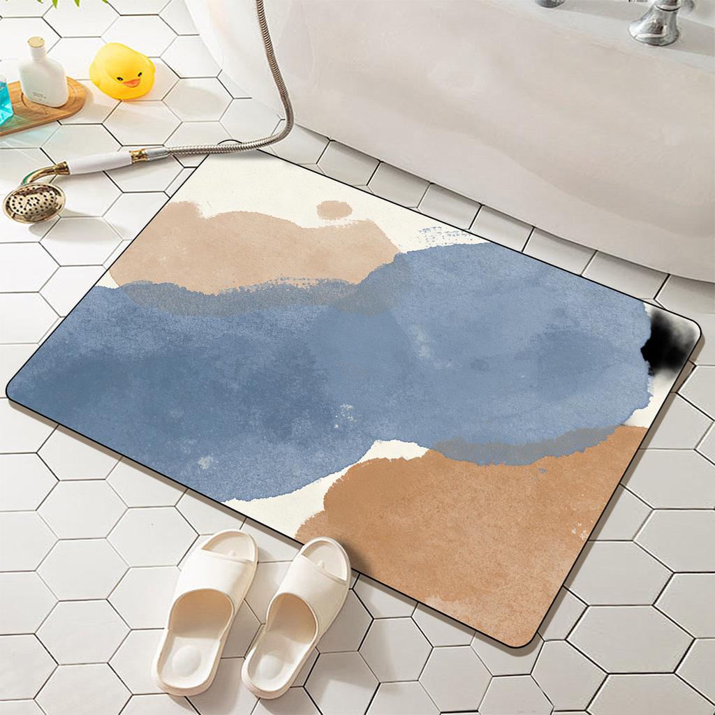 Custom Luxury Designer Non-slip Soft Absorbent Bath Mat Soft Diatom Mud Stone Pink Floral Pattern Brown and Blue Bath Rugs Hotel