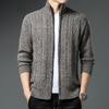 Men's Winter Fashion Cardigan Plus Velvet Sweater Jacket Men's Stand Collar Casual Solid Color Knitted Wholesale