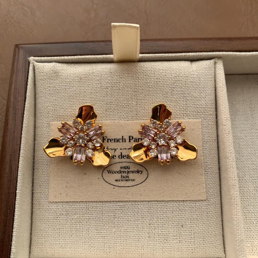 Exquisite Multi-Colored Flower Clusters Shining Zircon Stud Earrings Light Luxury High-End Earrings Elegant Temperament Versatile