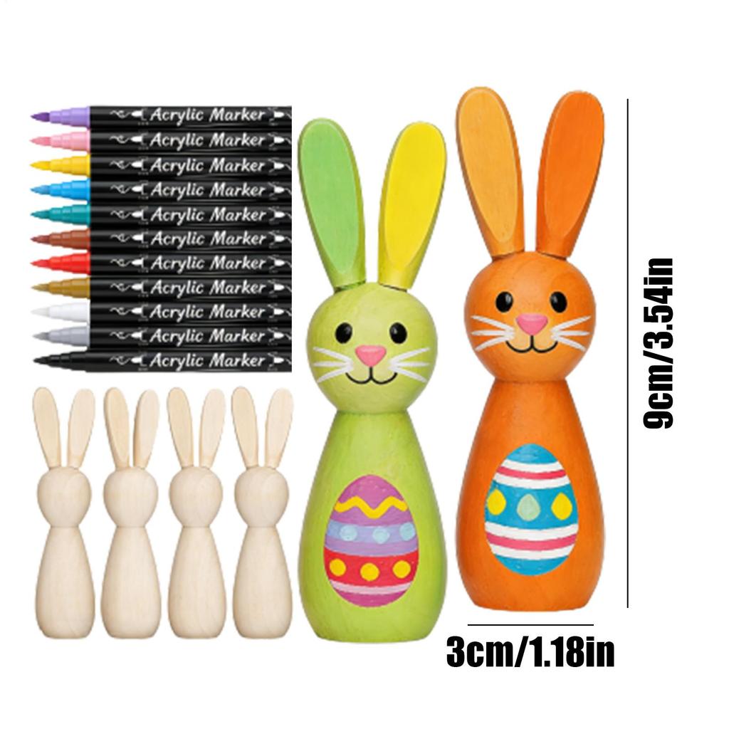 Wooden Easter Bunny Unfinished Festive Decoration Paint Your Own Rabbit Figure For Kids Teens Adults Craft Lovers Art Teachers