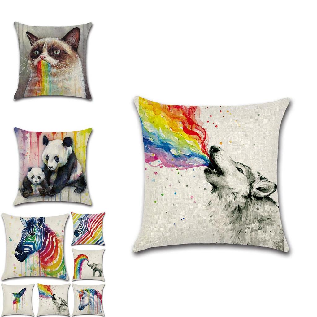Versatile Cotton Linen Cushion Cover Featuring Cartoon Rainbow Animals For Stylish Decoration