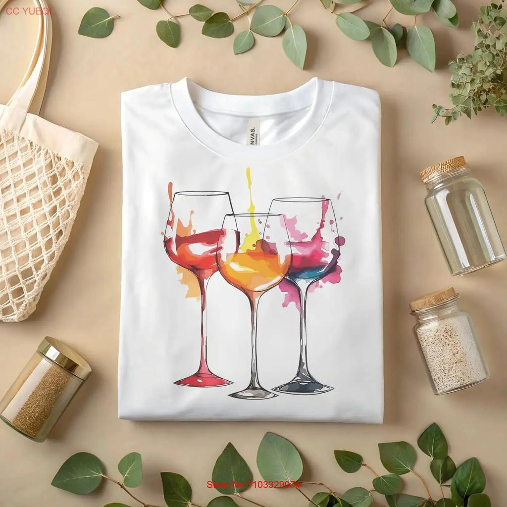Colorful Wine Glass T Shirt Watercolor Art Lover A482 Vintage Washed Unisex Stretched Versatile Fashion Graphic Breathable