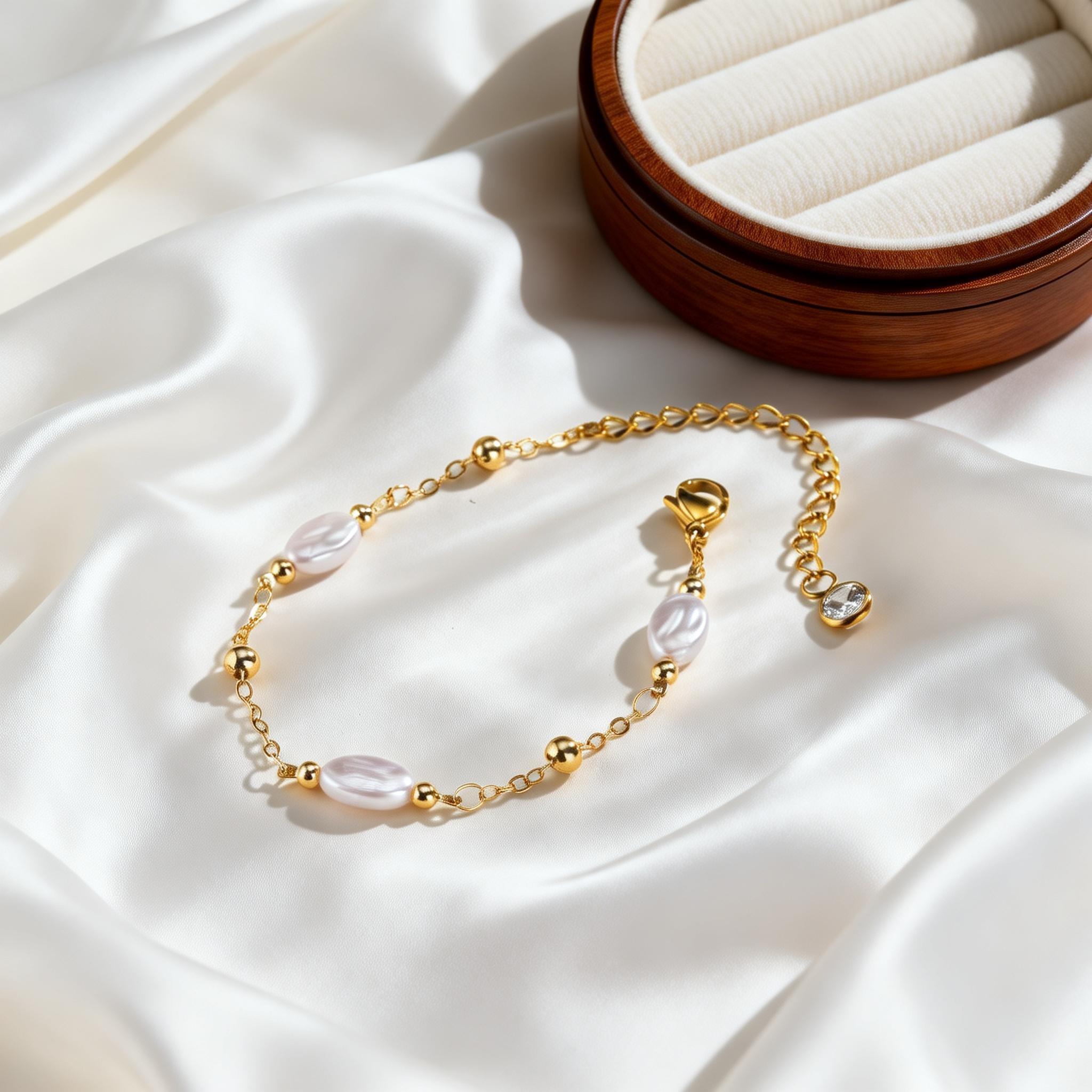 

Gold-Plated Imitation Pearl Bracelet for Women Beaded Chain Bracelets Stackable Wrist Jewelry Gift
