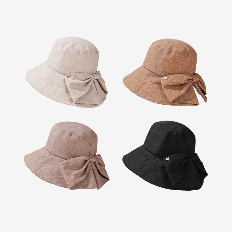 Cotton and Linen Sunscreen Hat Women's Rear Split Bow Fisherman Hat Solid Color Sunshade Hat