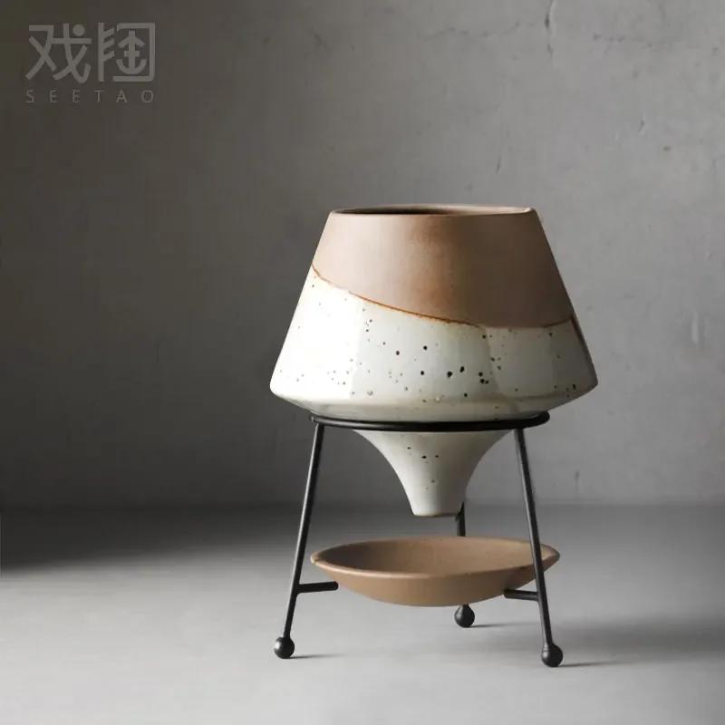 Украшение дома, Керамические вазы, Суккуленты, Цветочные горшки, Двухцветная грубая керамика, Железная рама, Гостиная, Внутреннее убранство