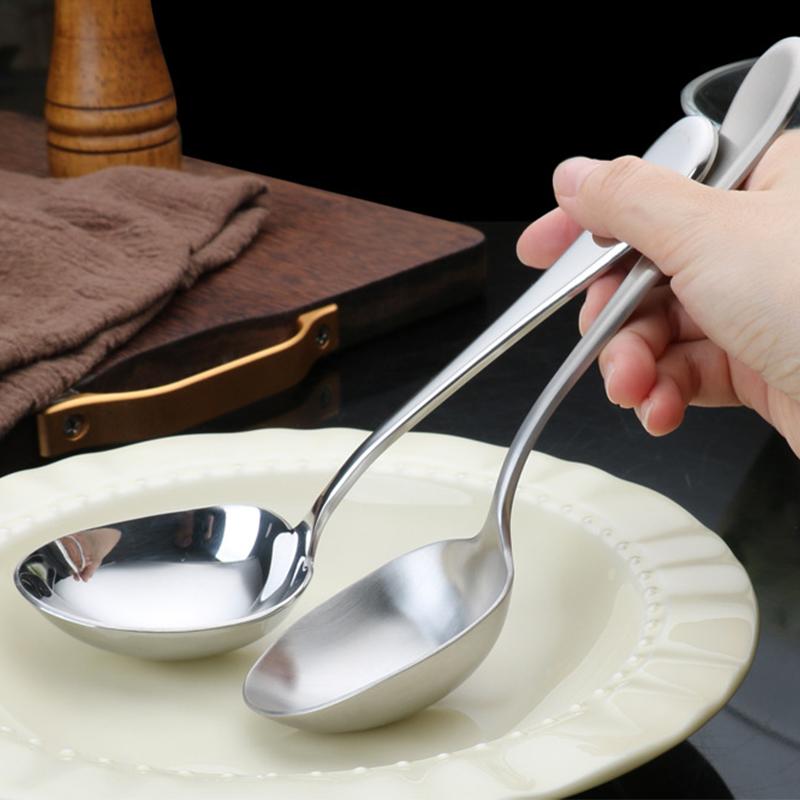 Stainless Steel Soup Spoon Mirror Polished Colander Long Handle Korea Soup Spoon Deep-headed Tablespoon for Kitchen Flatware