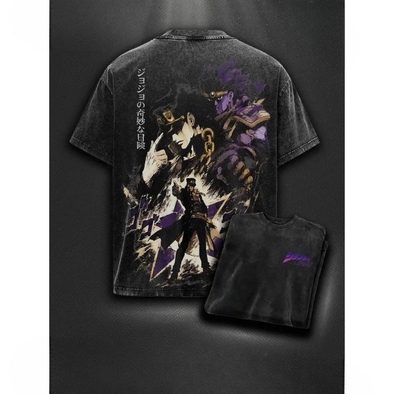 Joutarou Kuujou Print T-Shirt JoJo's Bizarre Adventure Anime Kleidung Herren Baumwoll-T-Shirts Vintage Washed Tee Harajuku T-Shirt
