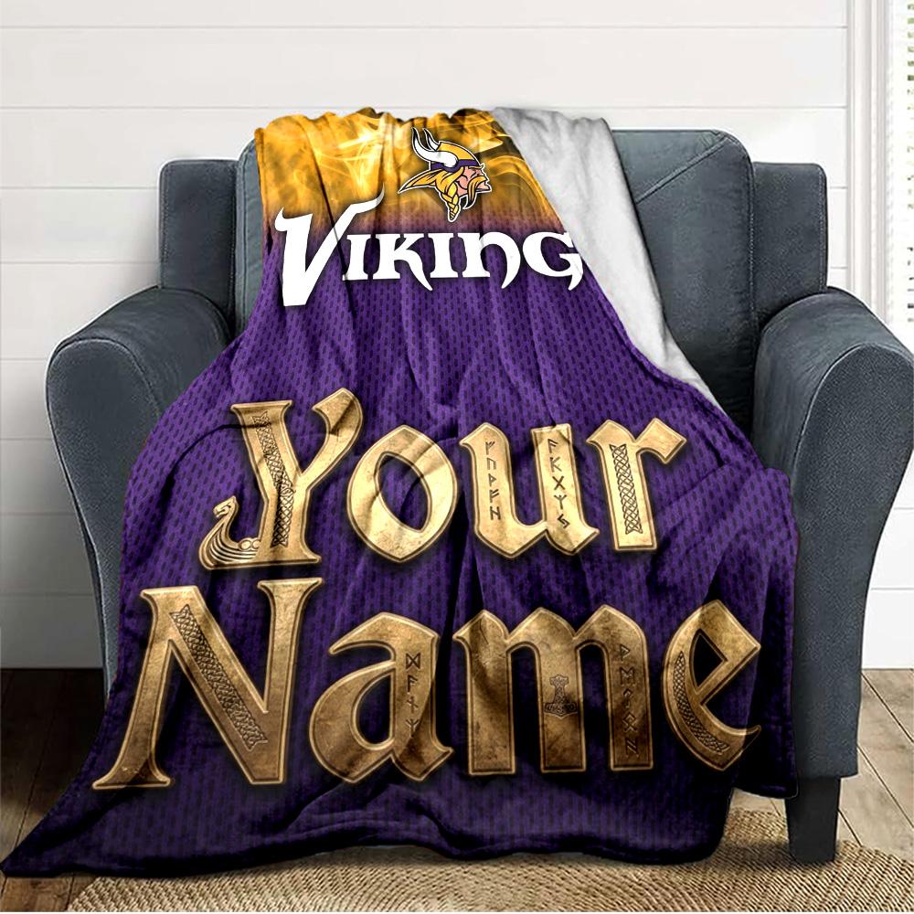 Name Custom Minnesota Vikings Logo Print Flannel Blanket High Quality Warm Comfortable Cover for All Seasons Perfect for Gifts Home Decor