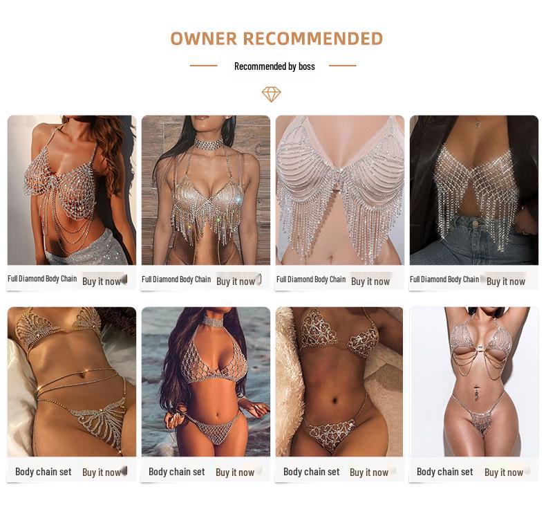 Rhinestone Tassel Bikini Bra Body Chain - Women's Nightclub Fashion
