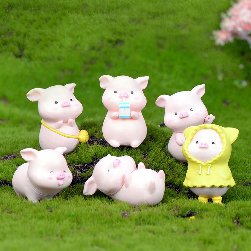Cute Cartoon Pig Figurine Set Small Resin Piggy Statues Playful Ornaments for Home Garden Decorating