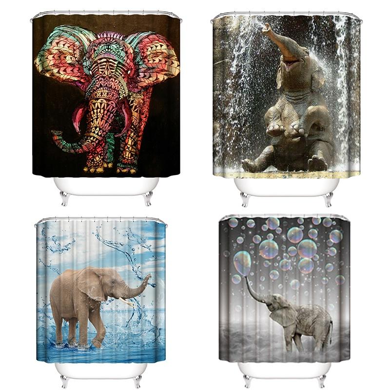 Colorful Elephant Shower Curtain Waterproof Washable Bathroom Decor With 3d Printing And Hooks