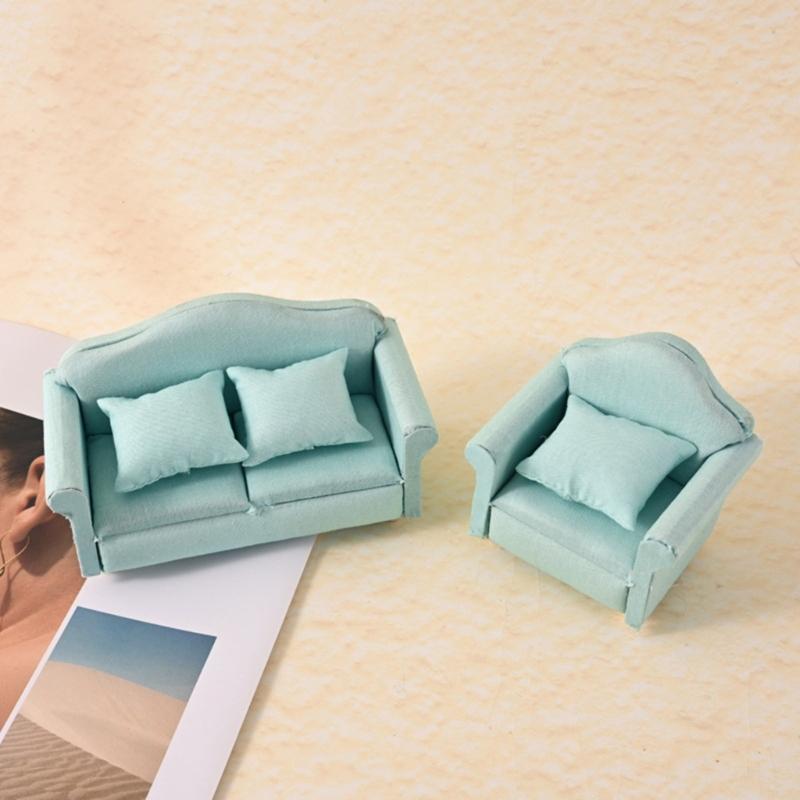 Pack Of 3 Miniature Couch with Cushion 1/12 Scale Dollhouses Sofa Set Modern Living Room Decors Scene Display Accessories