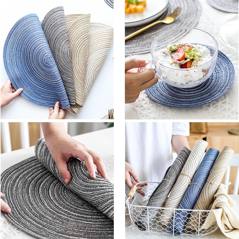 1pcs Woven Round Placemat Table Mat Pad Heat Resistant Bowls Coffee Cups Coaster Tableware Mat Home Decoration Kitchen Tool