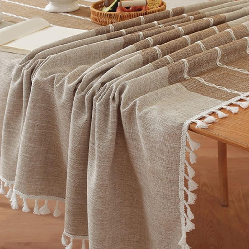Table Runner With Fringe Long Natural Tassels Table Cover Washable Poly Cotton Tablecloth For Family Gatherings