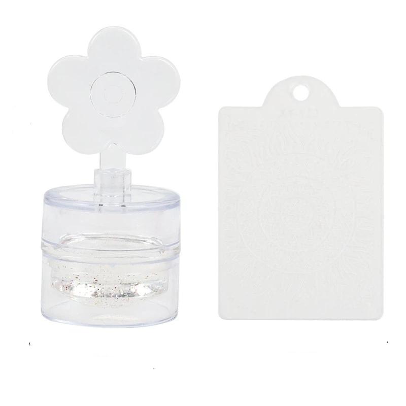 Flower Shape Nail Stamper Set with Clear Silicone Head Manicure Scraper Transfer Templates Kit for Nail Art Stamping