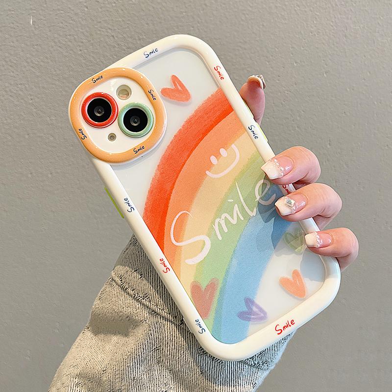 Cute Rainbow Love Heart Smile Shockproof Bumper Back Cover For iPhone 11 12 13 14 15 16 Pro Max Phone Case