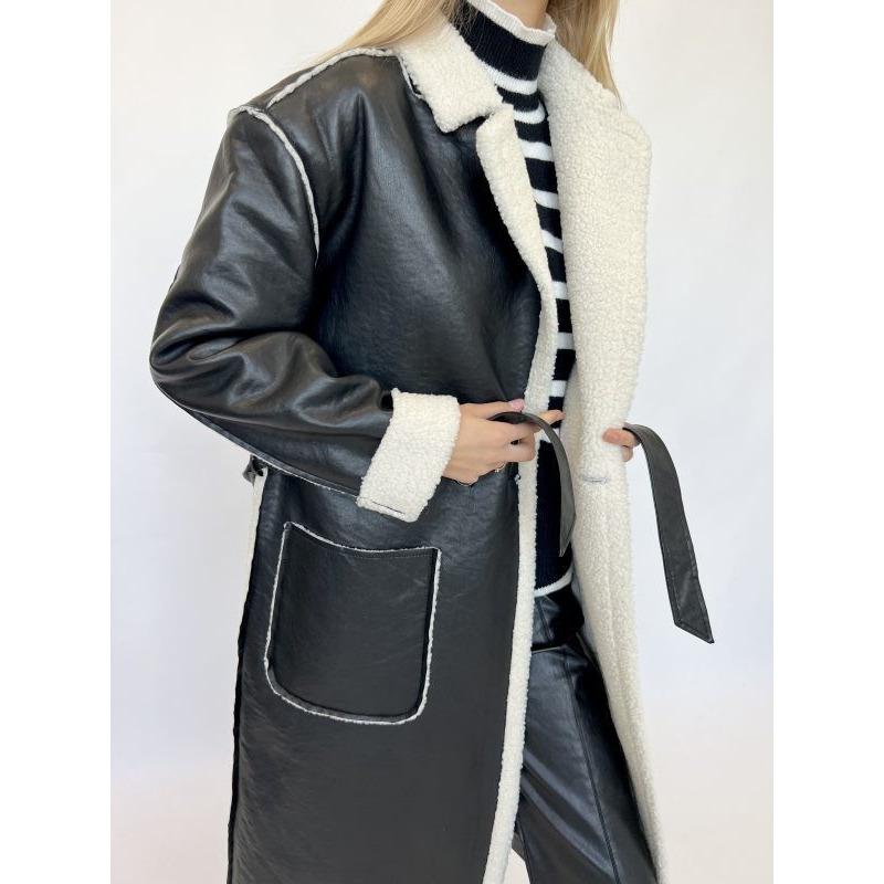 Autumn and winter new casual leather velvet thickened trench coat loose fashion coat women