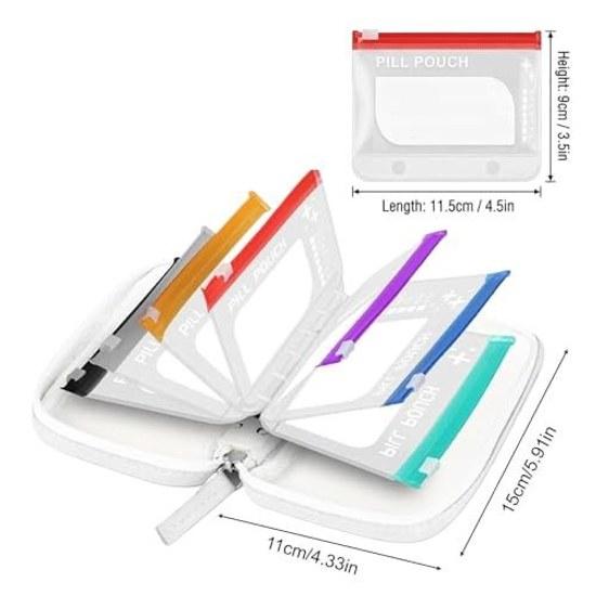 Travel Pill Pouch Waterproof Bag Set - 14 Bags Zippered Holder Cases Tablet Container