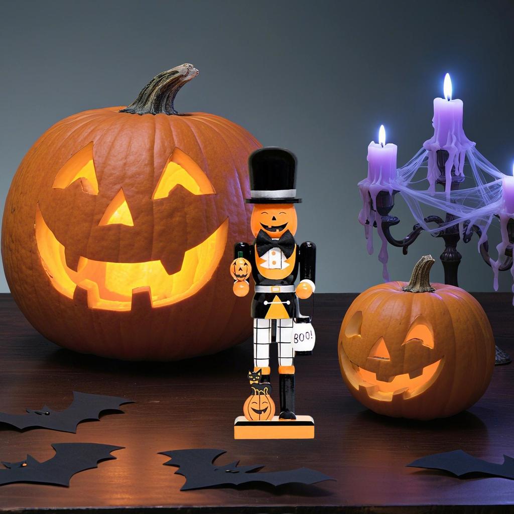 Cascanueces de Halloween Figura de Soldado Cascanueces Modelo de Madera Pintado a Mano Decoración Coleccionable Cascanueces de Halloween