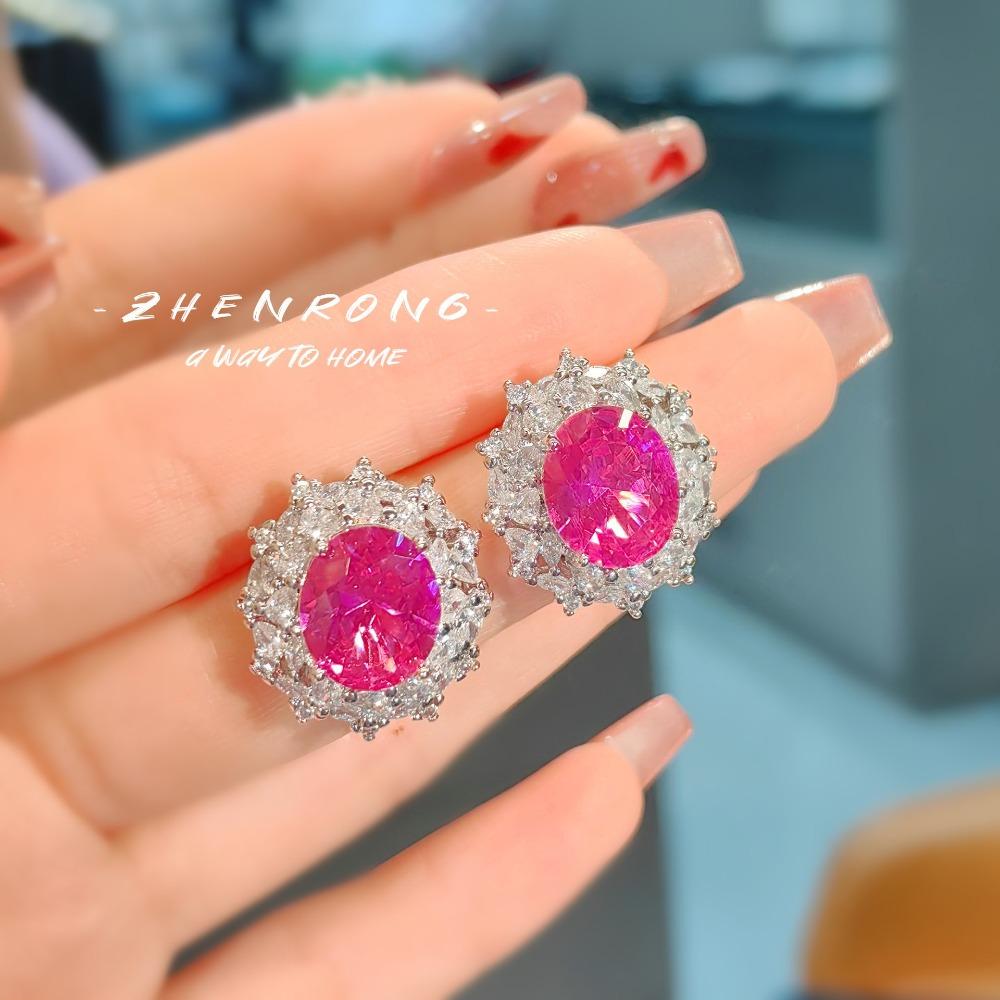 Luxury Red Corundum Pendant Women Jewelry Set with Rose Diamond Ring Earrings High Carbon Diamond Gemstone