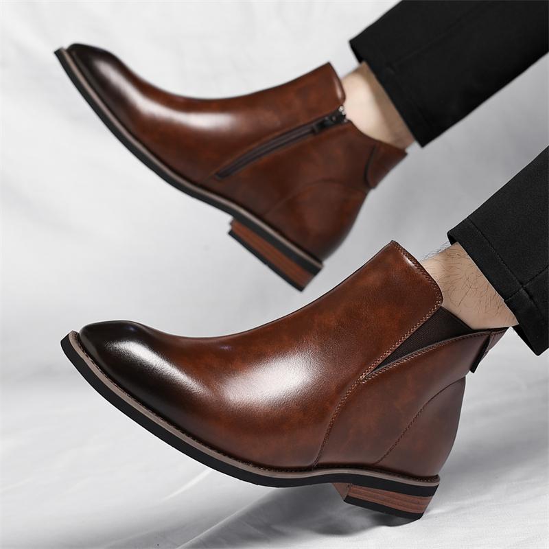 Fashionable Pointed Business Elegant Casual Leather Boots Winter New Plush Warm Outdoor Men's Boots Brand Quality Chelsea Boots