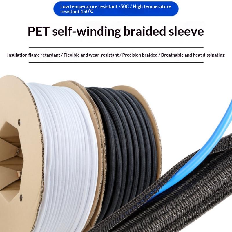 1Pcs 8~32Mm Self-Closed Insulated Sheath 1 Meter Pet Braided Cable Sleeve High Protection Wear Resistant Wire Organizer Sleeving