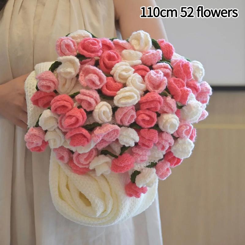 60/80/100cm Crochet Flower Bouquet Blanket Artificial Flowers Blanket Bouquet of Rose Blankets Home Decorations Christmas Gifts