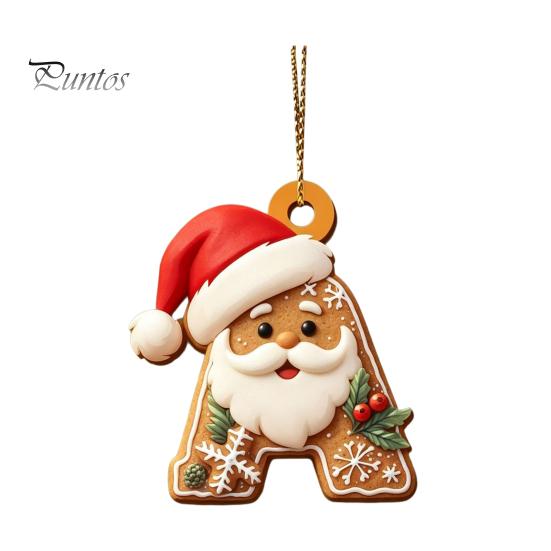 Christmas Tree Gingerbread Letter Ornaments 2D Flat Acrylic Ornaments, Pendant with Santa Claus, Personalized Alphabet Keepsake for Friends