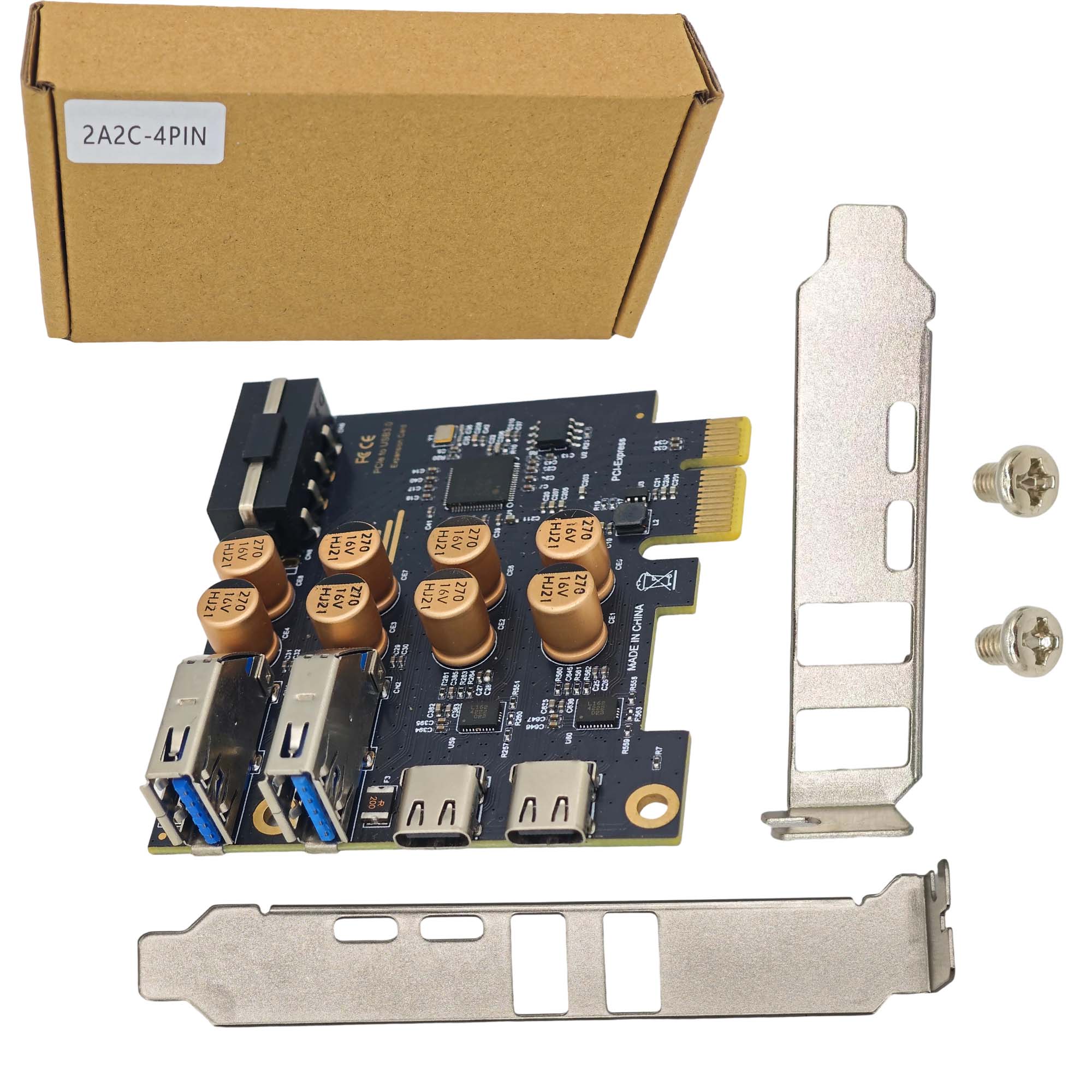 

4-Port PCI-E USB 3.0 Expansion Card 2xType-A 2xType-C with Optional Additional Power for Desktop PC Add USB Ports