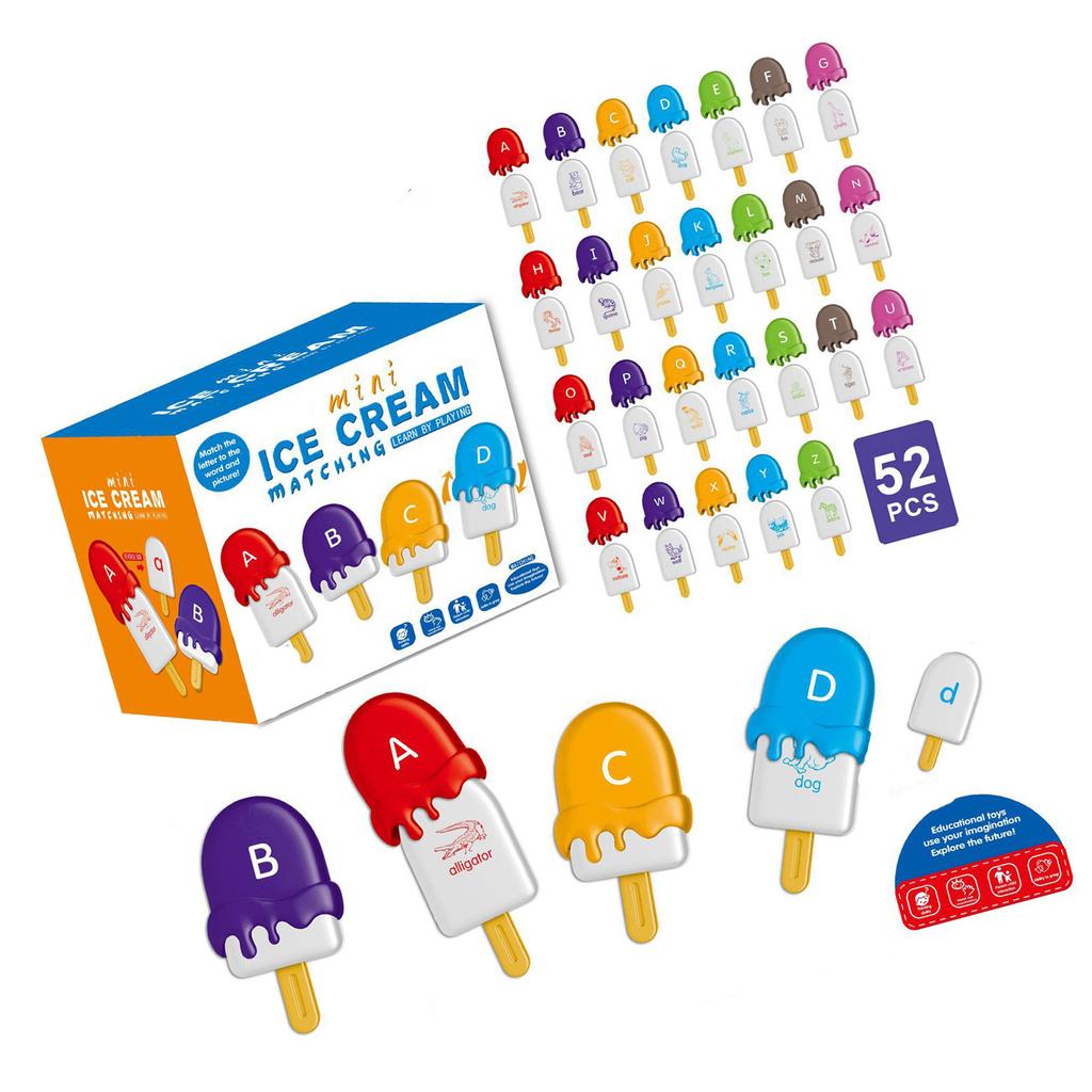 26PCS Montessori Ice Cream Alphabet Number Matching Sorting Game Educational Learning Toys For Toddlers Boys Girls Preschool