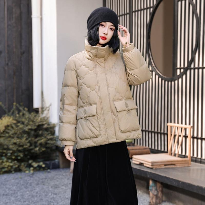 New Chinese buckle down jacket women's short 2024 winter retro thickened stand-up collar design sense niche warm jacket