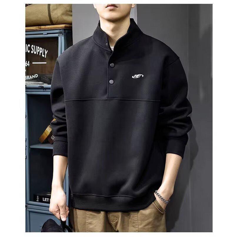 Men's Trendy Embroidered Stand-up Collar Hoodie Jacket, Loose Fit, Spring/Autumn Casual Sportswear.