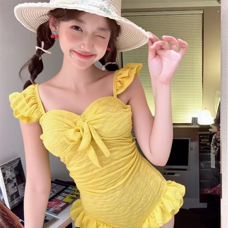 

Yellow Pure Desire Style Cute Swimsuit Covers Flesh Shows Slimming High-end Steel Supports Gather In Hot Vacation Conservative White XL жёлтый