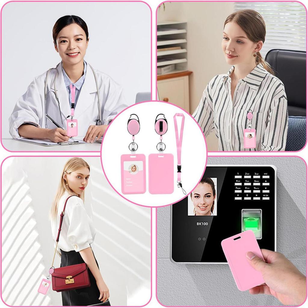 1Pc Sliding ID Badge Holder Solid Color Plastic Card Case Protector Pouch with Clear Window for School Id Credit Cards Key Cards