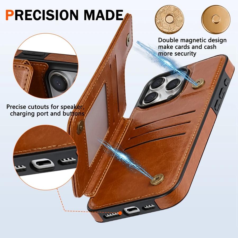 Wallet RFID Blocking Layer Protect -Theft Magnetic Leather Case For iPhone 16e 16 Pro Max 15 Plus 14 13 12 11 SE2 XS XR 8 7