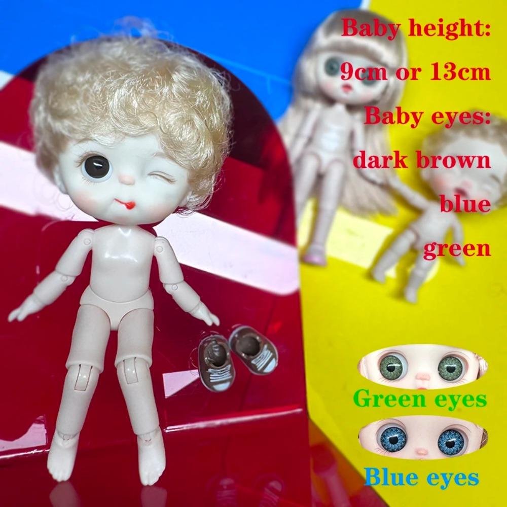 Cute Mini bjd Doll Girl Boy Bald head Ob11 1/12 Naked DIY Toys Handmede Dolls full Body Green Blue eyes Art Doll Accessories Art