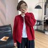 Autumn and winter new lazy wind Korean version sweater cardigan women's soft sheep wool pit strip button sweater dark gray