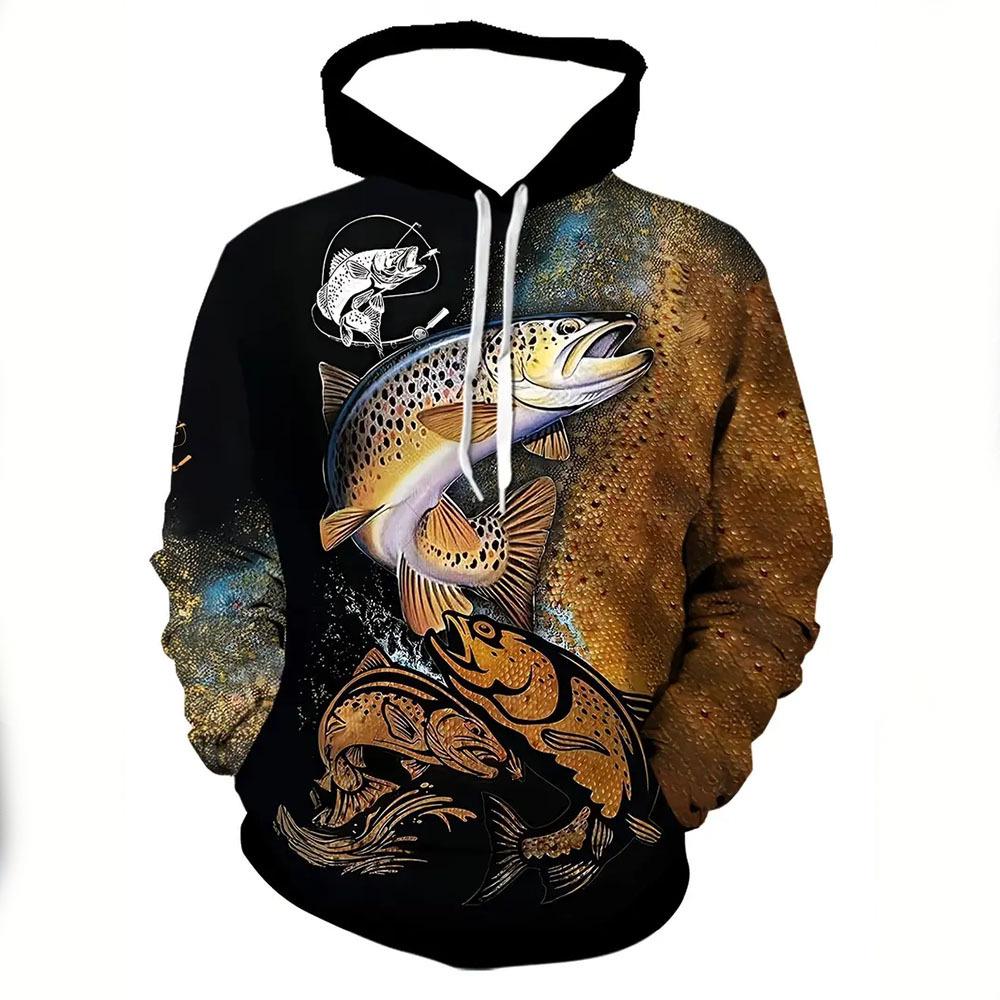 Men's Autumn Ocean Animals Fierce Fish Print Hoodie - New Arrival 2025