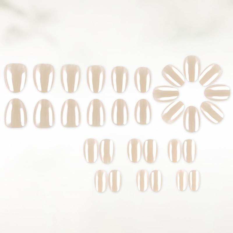 Confezione da 32 Unghie Finte Ovale Corte Colore Nudo Crema Materiale ABS Galvanizzato Unghie Press-On Eleganti e Resistenti